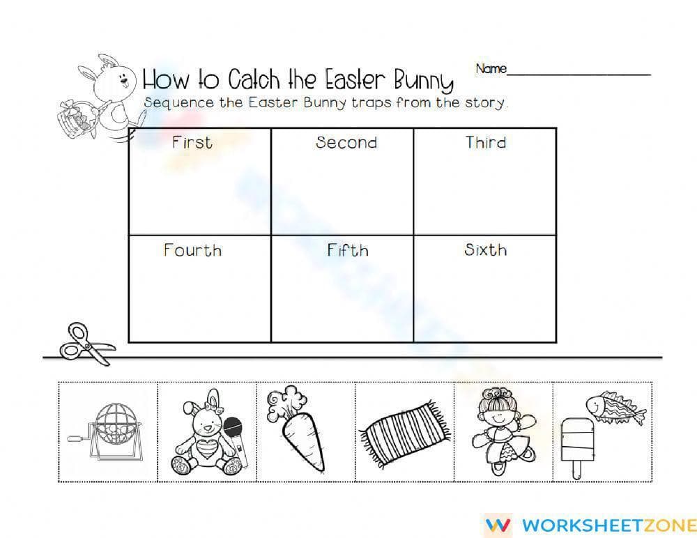 Easter Bunny Sequencing: Printable Grade K-1 Worksheet - Page 1