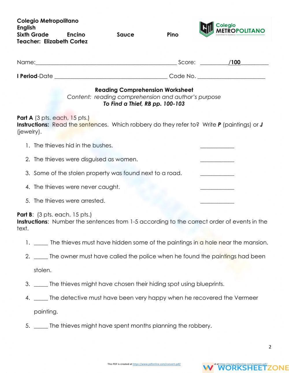 RI.6.6 Worksheet: Author's Purpose — Grade 6 Aligned - Page 1