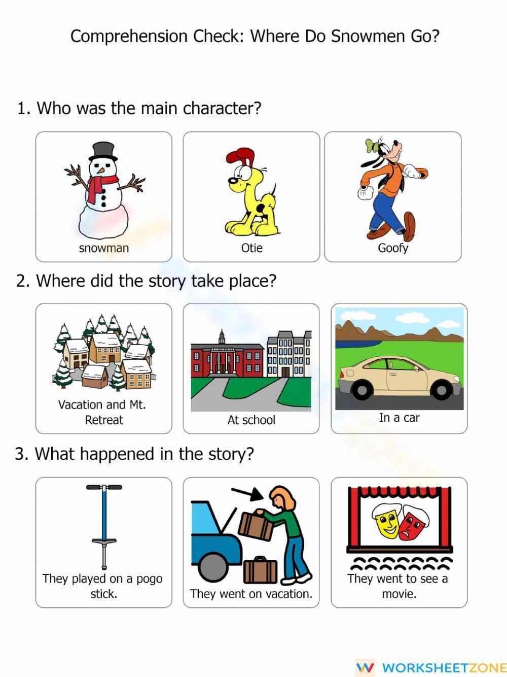 Where Do Snowmen Go? Ready Reading Comprehension Worksheet - Page 1