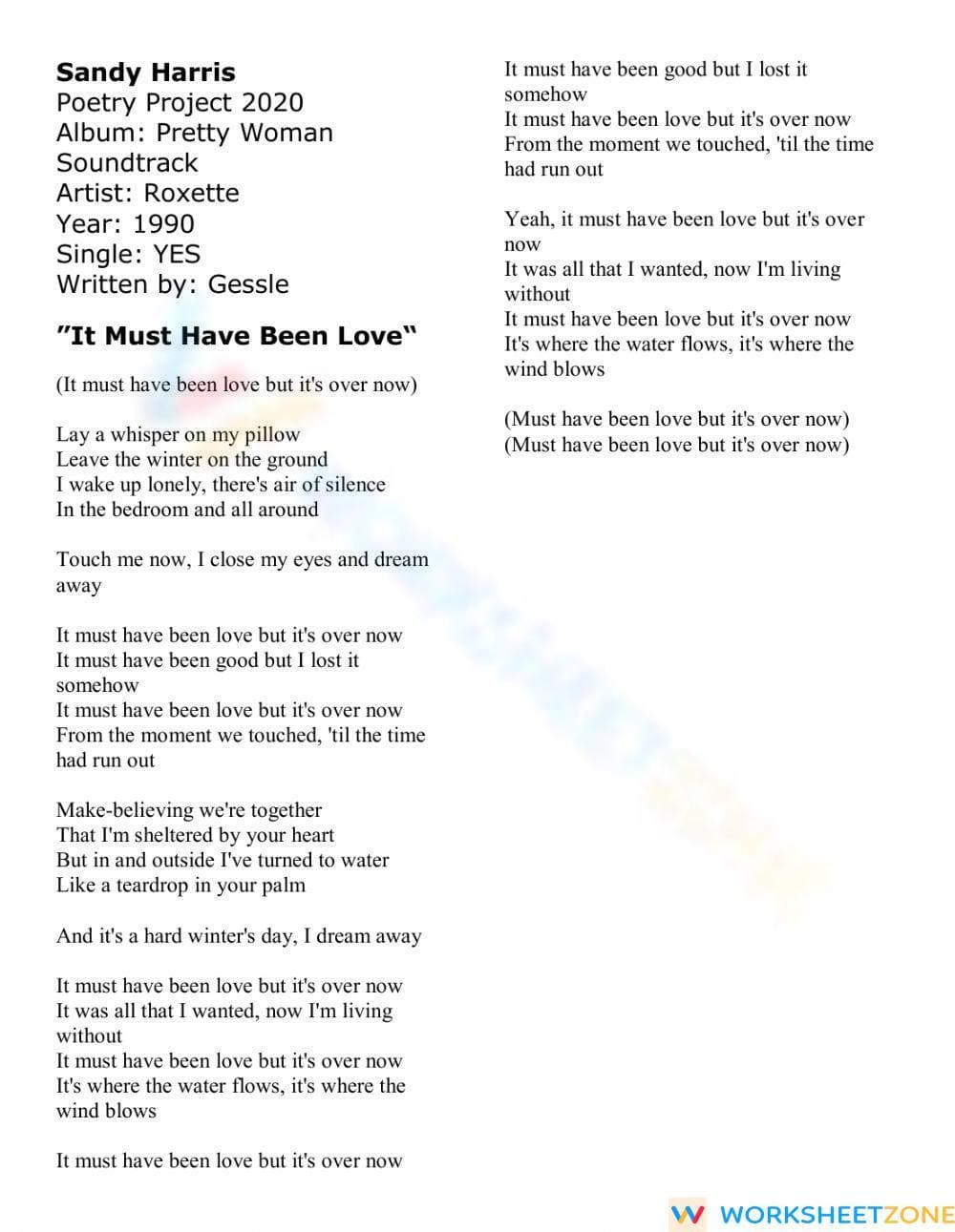 Poetry Project - Lyrics Week -7 - Page 1