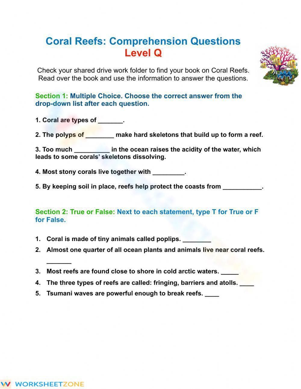 Essential Coral Reef Reading Comprehension | Grade 3 ELA - Page 1