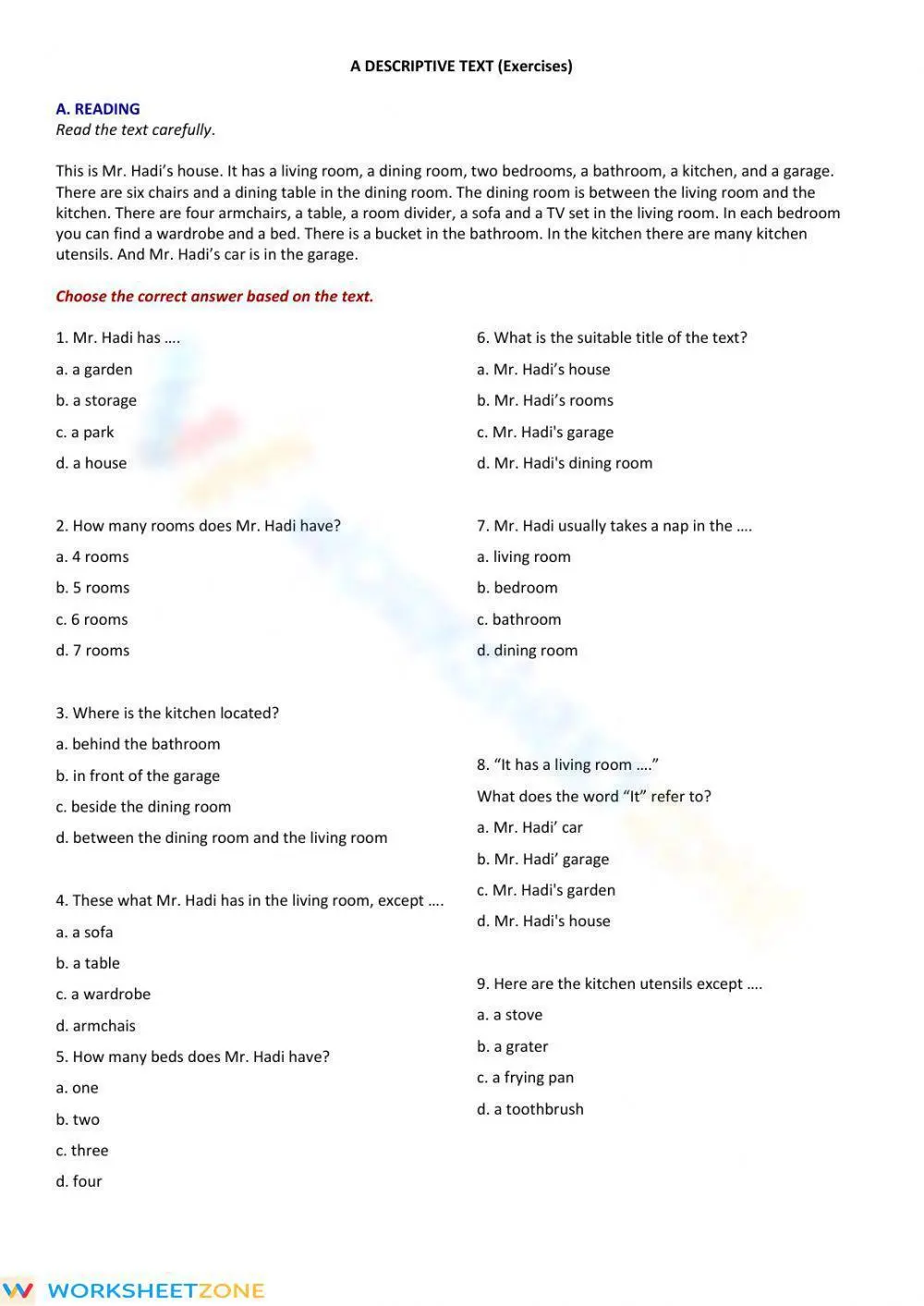 Essential Descriptive Text Worksheet | Grade 6 ELA - Page 1