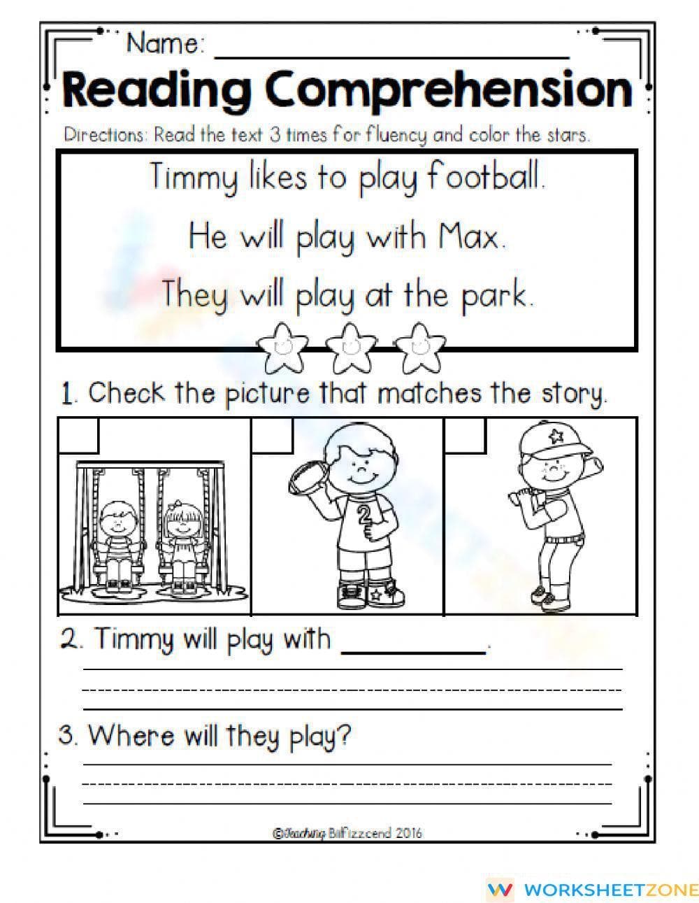 Grade 1 Timmy Reading Comprehension — Printable Worksheet - Page 1