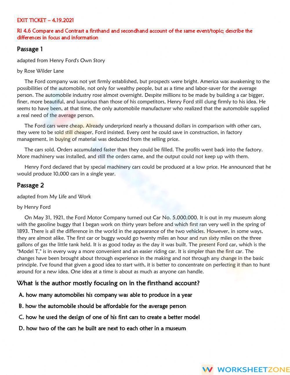 RI 4.6 Exit Ticket: Firsthand & Secondhand Accounts | Ready - Page 1