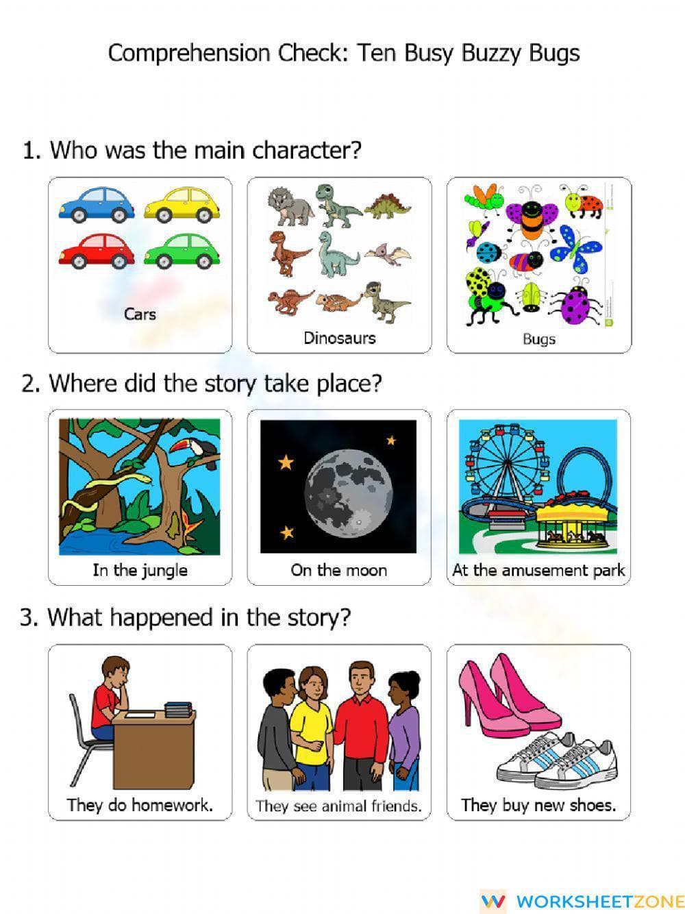 Ready Ten Busy Buzzy Bugs Comprehension Check — Grade 1 - Page 1