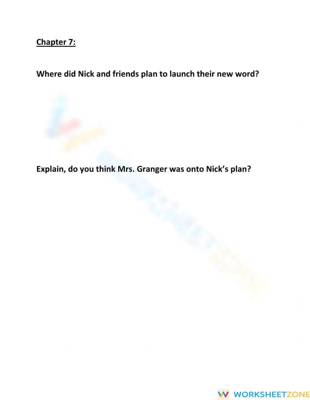 Printable Frindle Chapter 7 Questions | Grade 5 ELA - Page 1