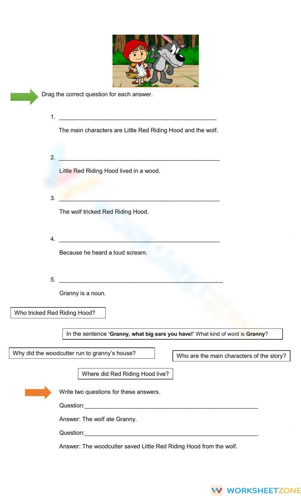 Printable Little Red Riding Hood Reading Worksheet | Grade 1 - Page 1