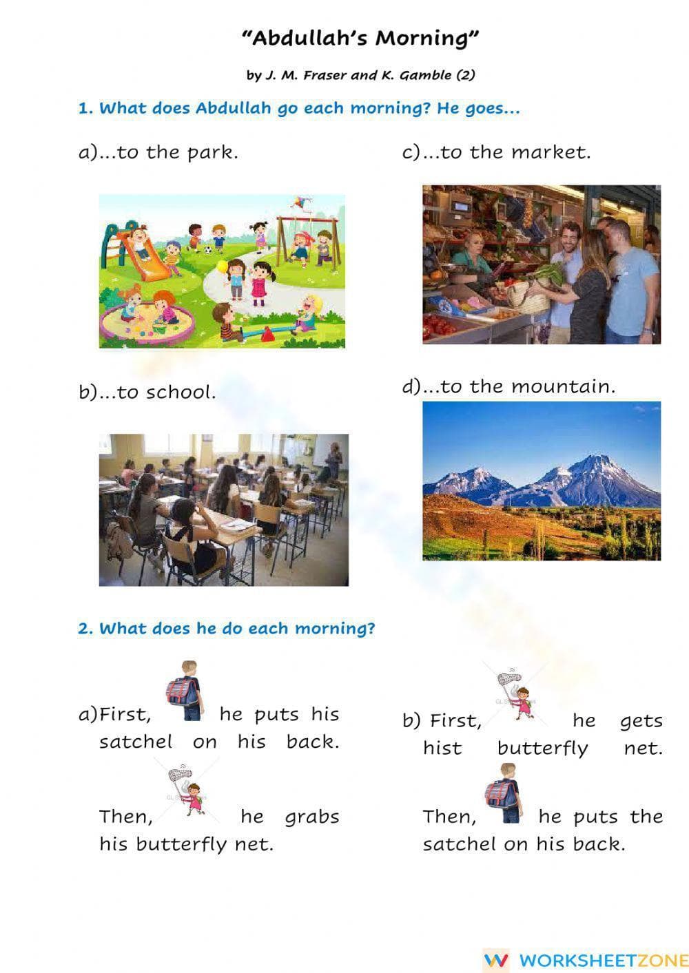 Grade 5 Abdullah's Morning — Printable No-Prep Worksheet - Page 1