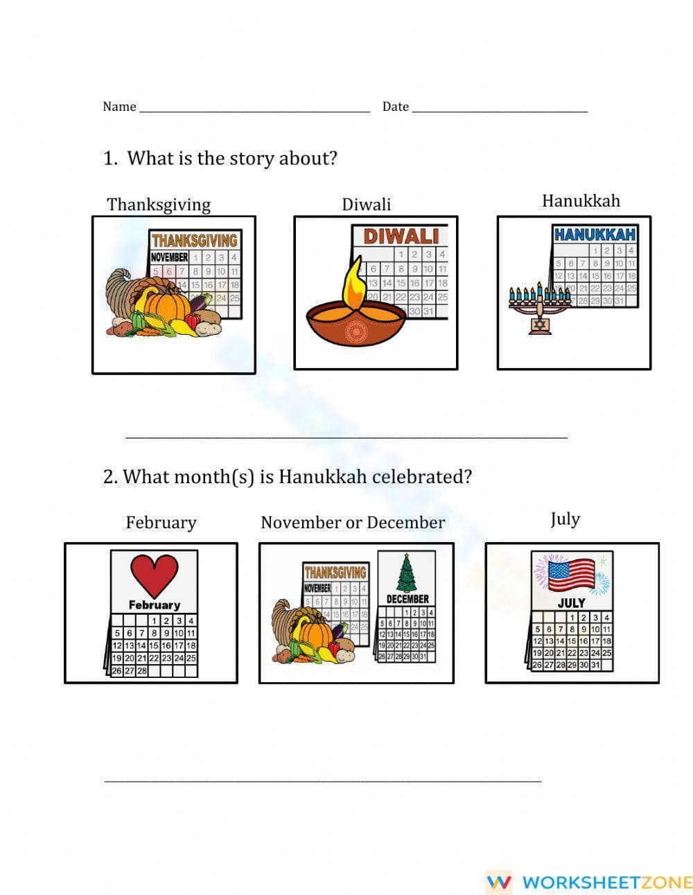 Printable Hanukkah Reading Comprehension | Grade K-2 ELA - Page 1