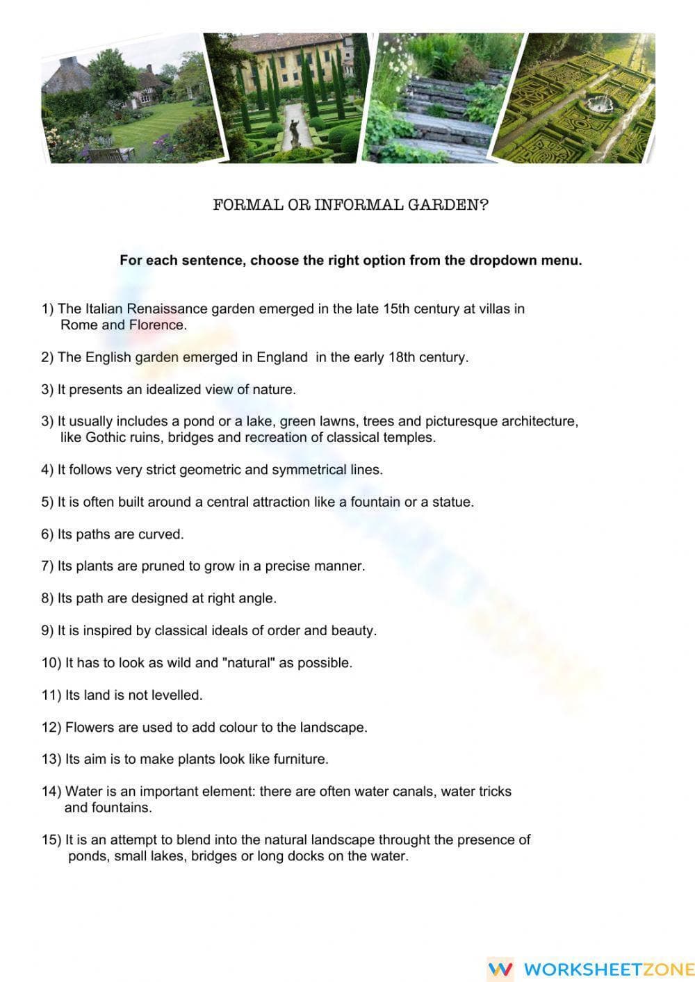 Grade 10-12 Garden Styles — Printable No-Prep Worksheet - Page 1