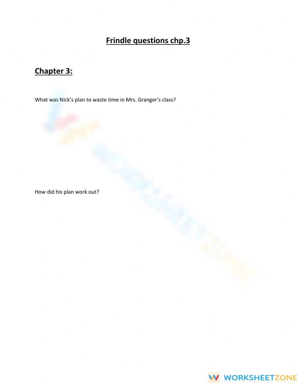 Grade 5 Frindle Chapter 3 — Printable No-Prep Worksheet - Page 1