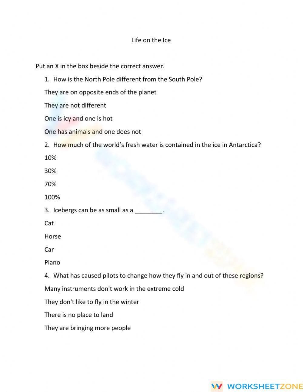 Printable Life on the Ice Worksheet | Grade 3-4 ELA - Page 1
