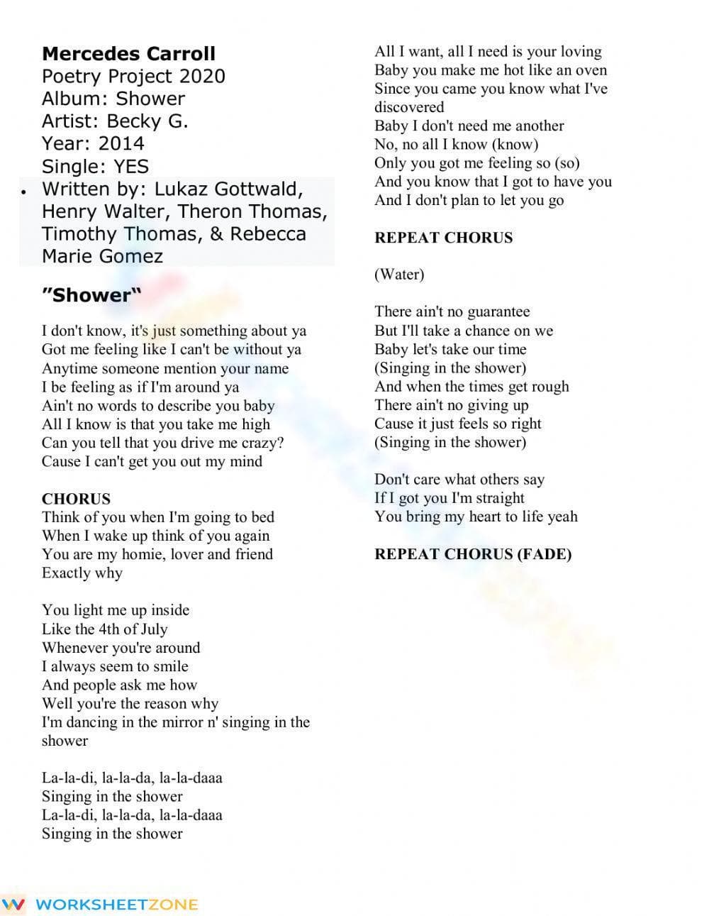 Poetry Project Lyrics Week -13 - Page 1