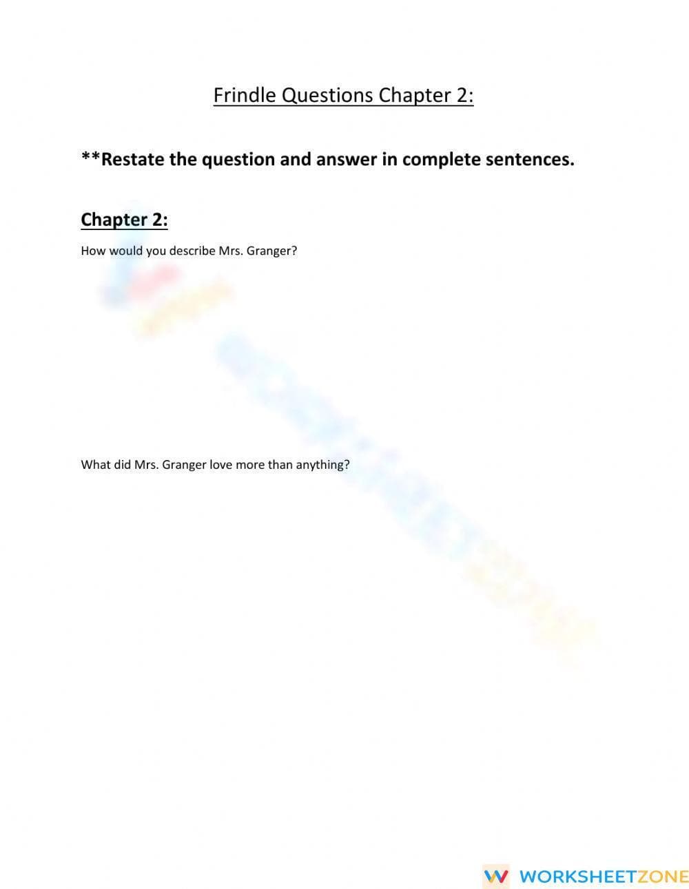 Essential Frindle Chapter 2 Questions | Grade 5 Printable - Page 1
