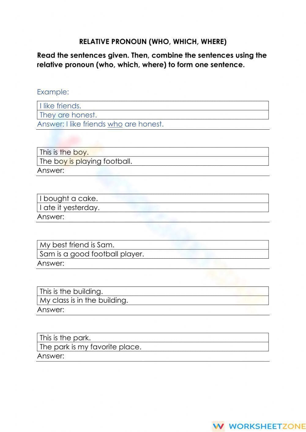 Grade 4 Relative Pronouns — Essential No-Prep Worksheet - Page 1