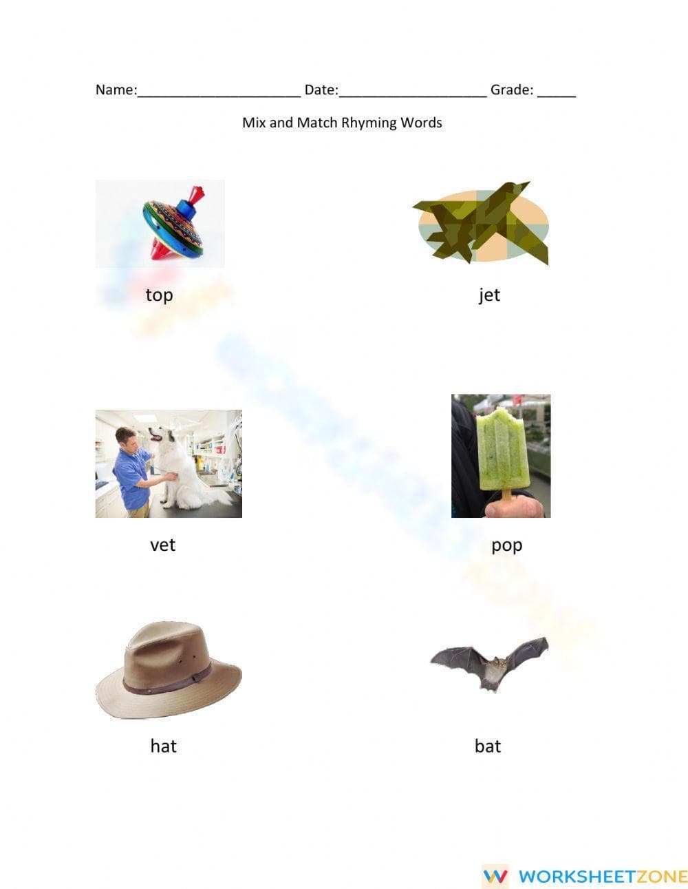 Essential Rhyming Words Matching Worksheet | K ELA - Page 1