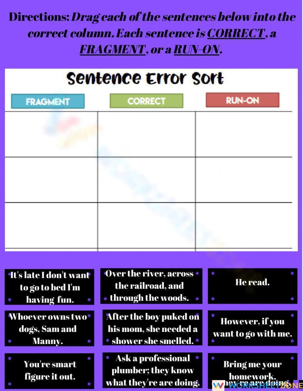 Grades 5-8 Sentence Errors — Printable No-Prep Worksheet - Page 1
