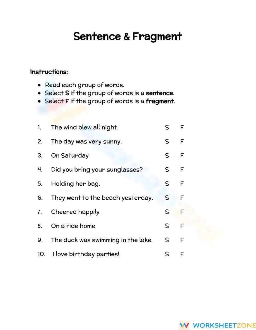 Grade 5 Sentence & Fragment — Essential Grammar Practice - Page 1