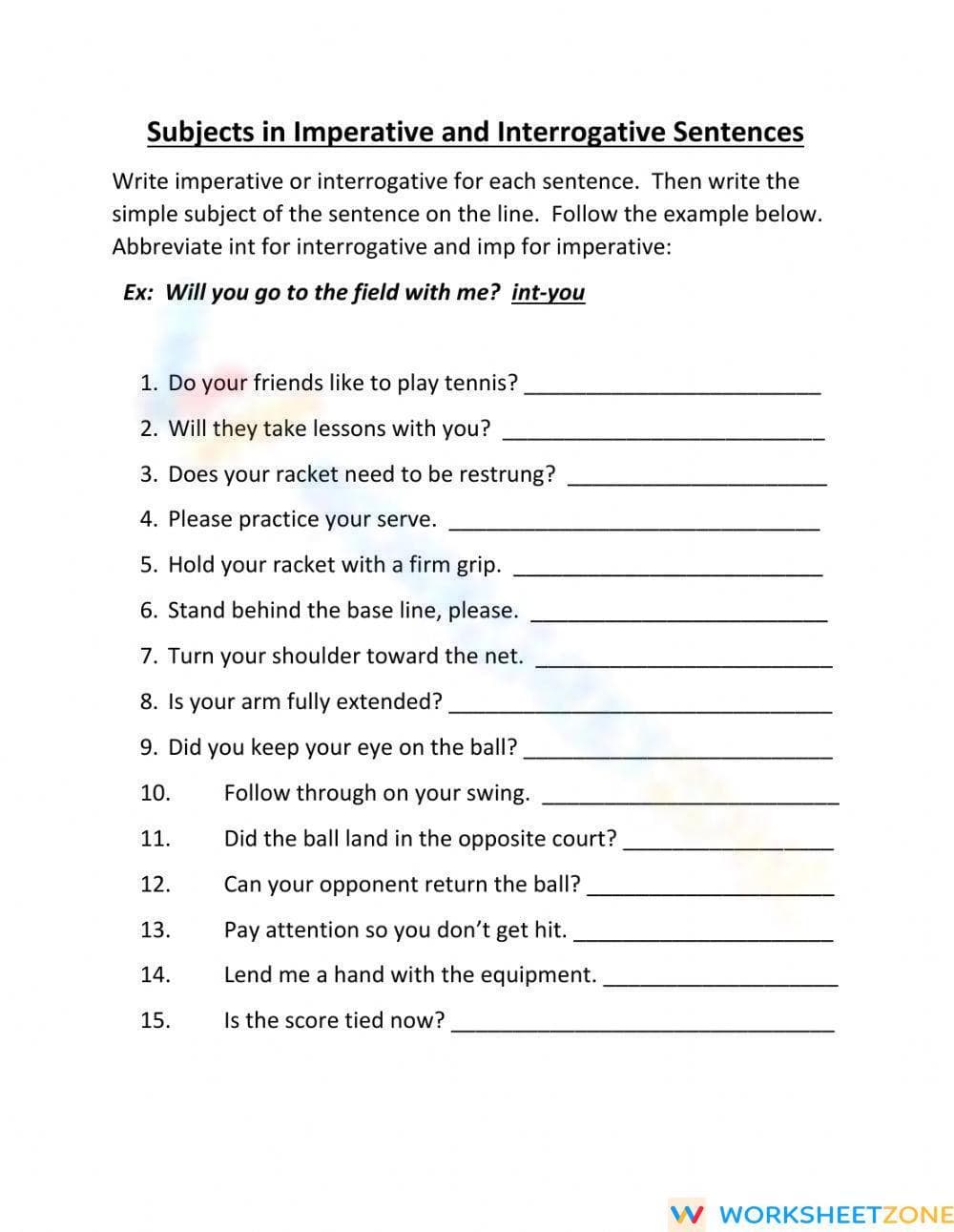 Printable Imperative Subjects Worksheet | Grade 5 ELA - Page 1