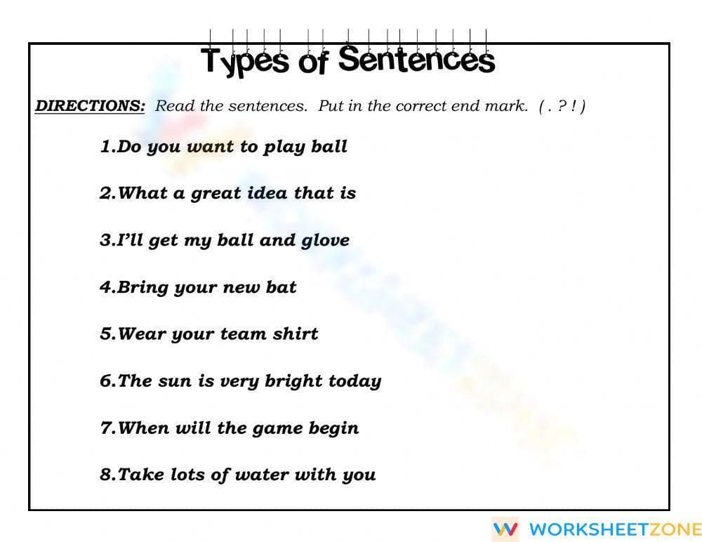 Printable End Marks Worksheet | Grade 3 Sentences - Page 1