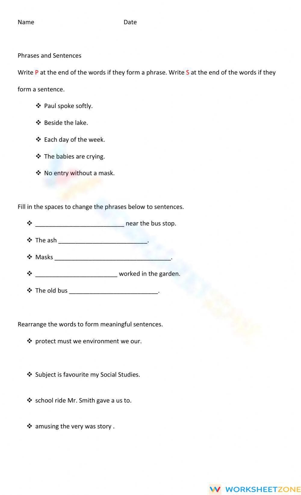 Printable Sentence Structure Worksheet | Grade 3 ELA - Page 1