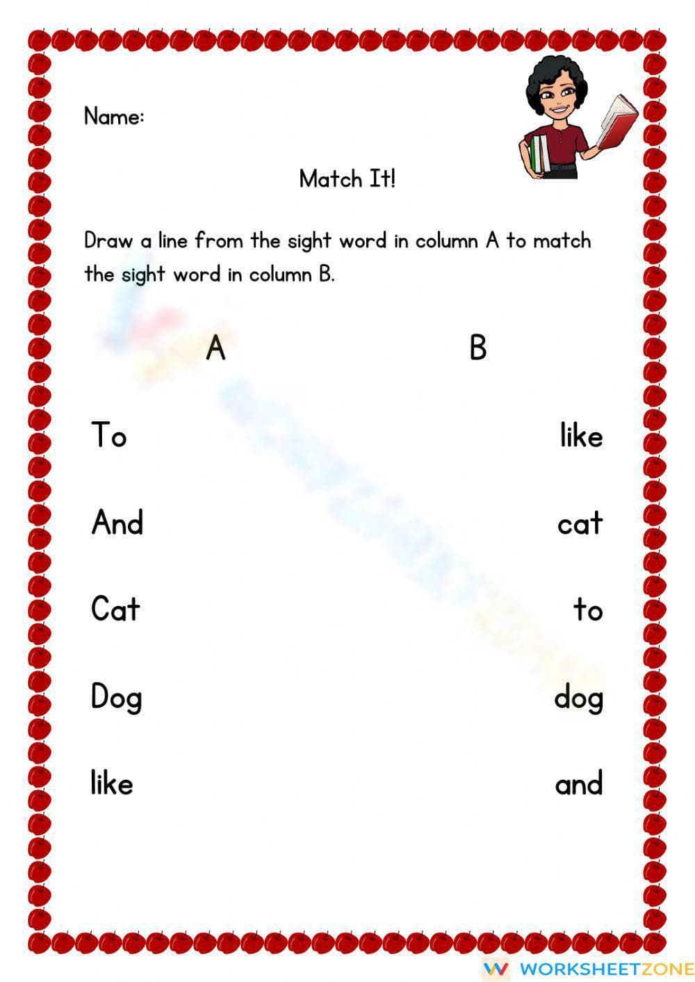 Grade K Sight Words — Printable No-Prep Worksheet - Page 1
