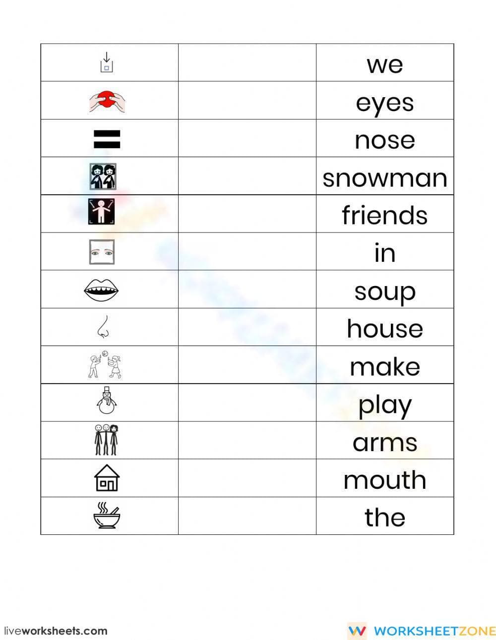 Grade K Snowman Words — Printable No-Prep Worksheet - Page 1