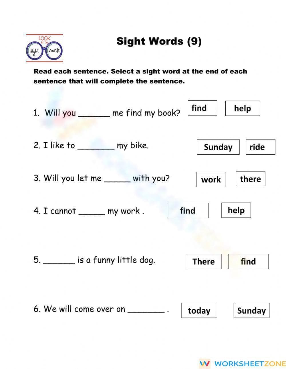 Grade 1 Sight Words — Printable No-Prep Worksheet - Page 1