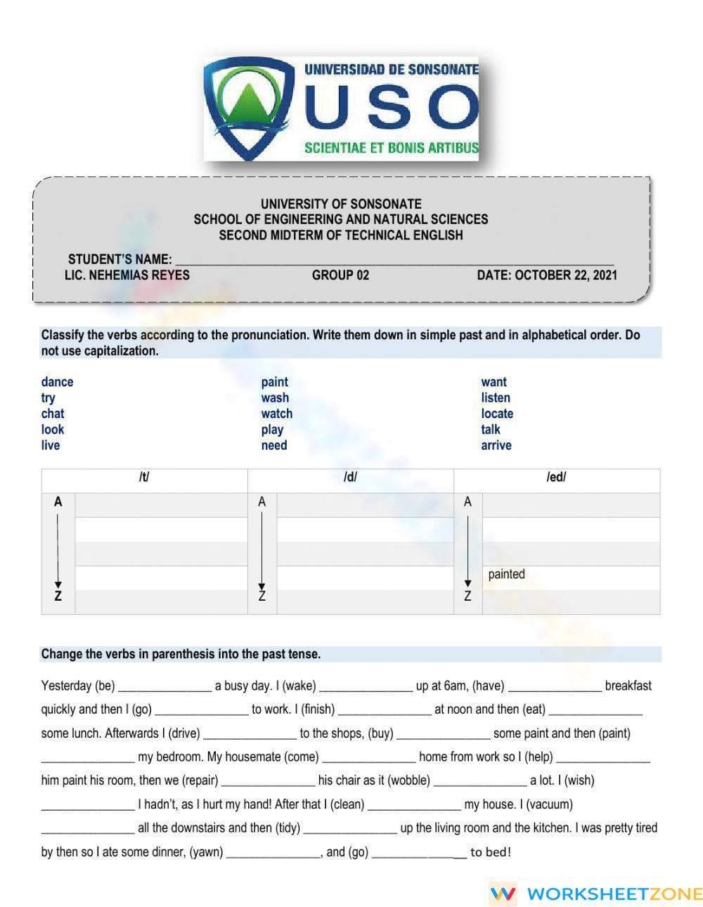 Printable Simple Past & Reading Worksheet | Grade 7 ELA - Page 1