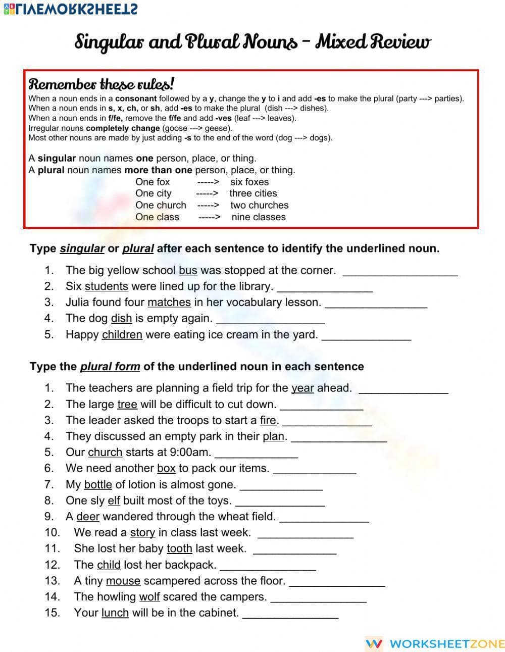 Grade 3 Plural Nouns — Printable No-Prep Worksheet - Page 1
