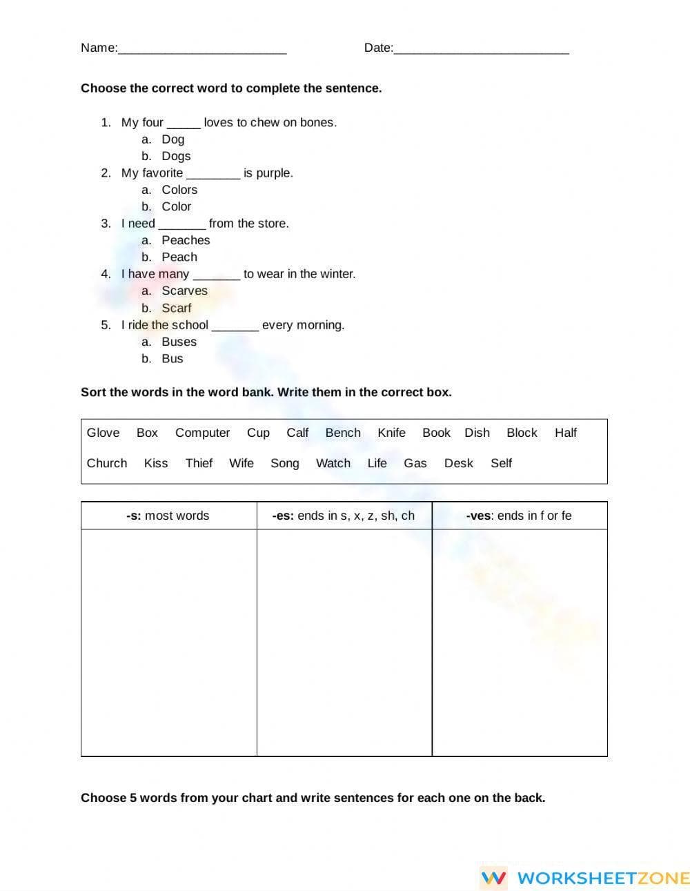 Grade 2 Plural Nouns — Printable No-Prep Worksheet - Page 1