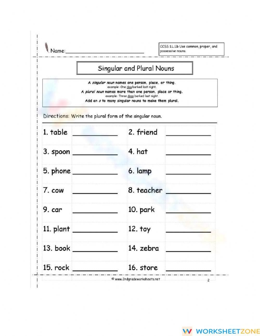 Singular and Plural Nouns Grammar Practice - Page 1