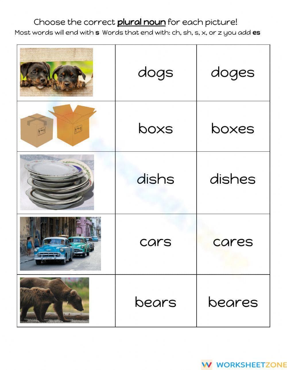 Printable Plural Nouns Worksheet | Grade 1 ELA - Page 1