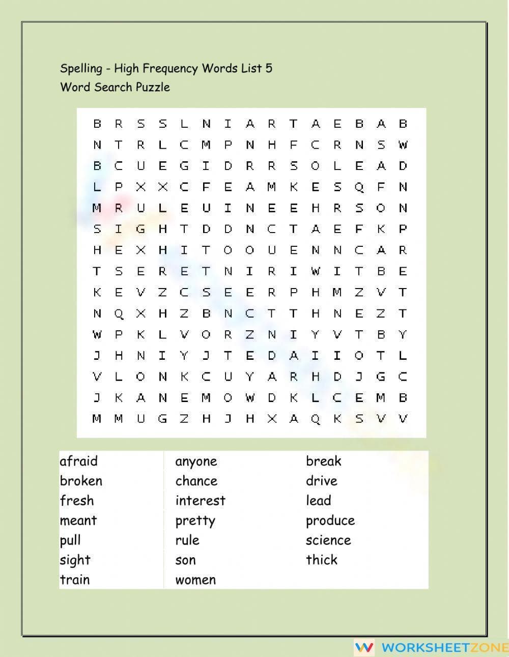 Grade 4 High-Frequency Words — Printable No-Prep Worksheet - Page 1