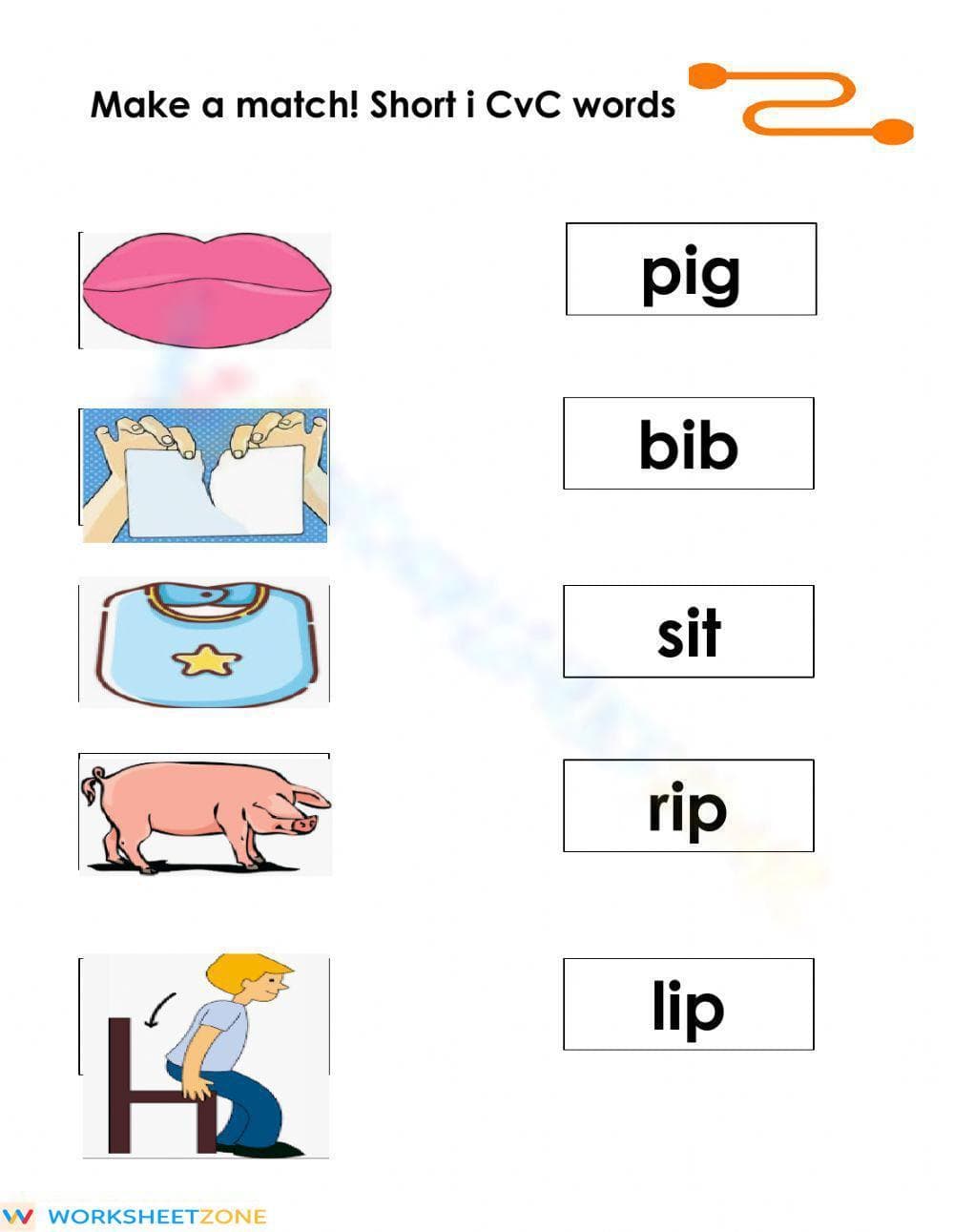 Grade K Short 'i' CVC Words — Printable No-Prep Worksheet - Page 1