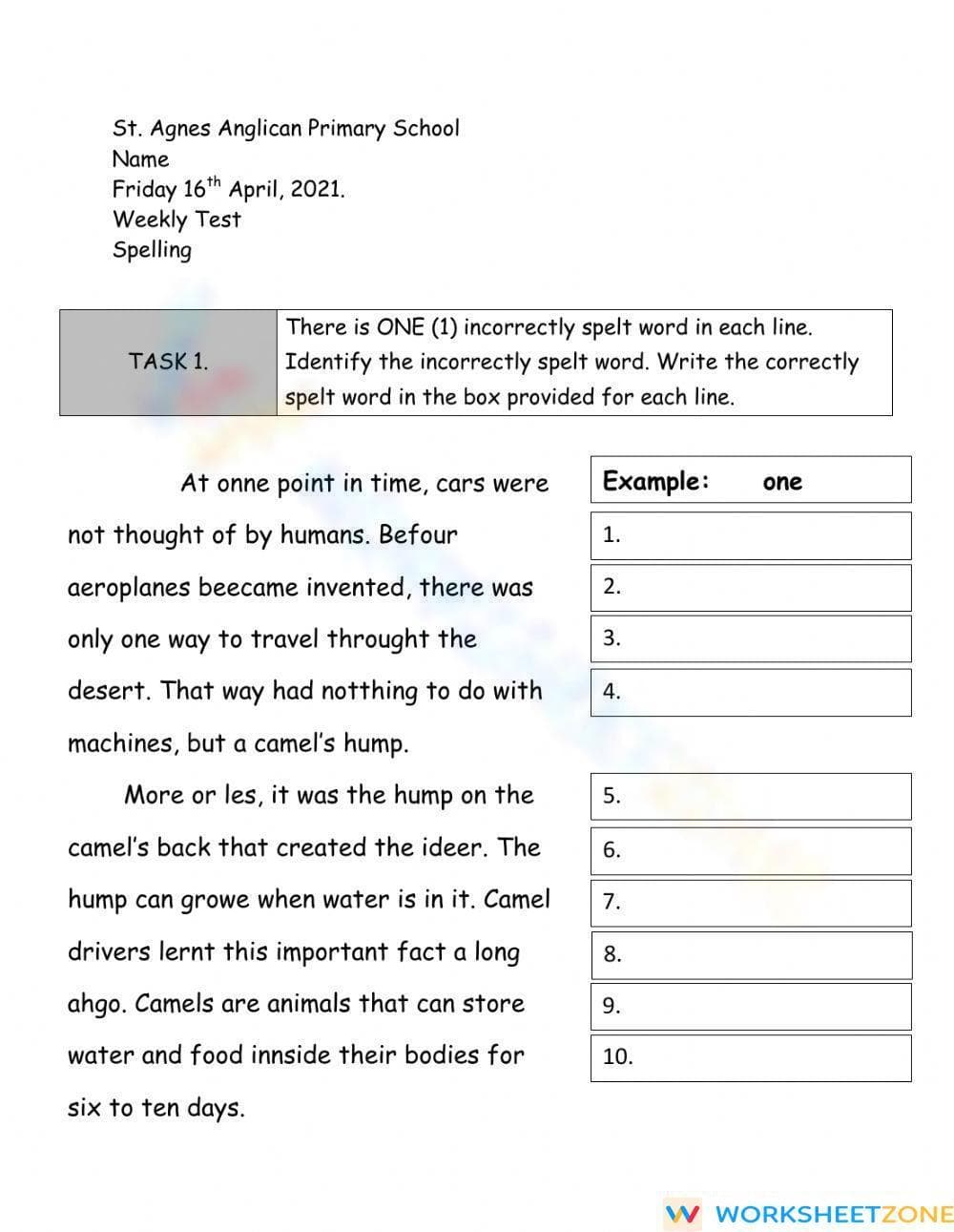 Printable Spelling Worksheet | Grade 4 ELA - Page 1