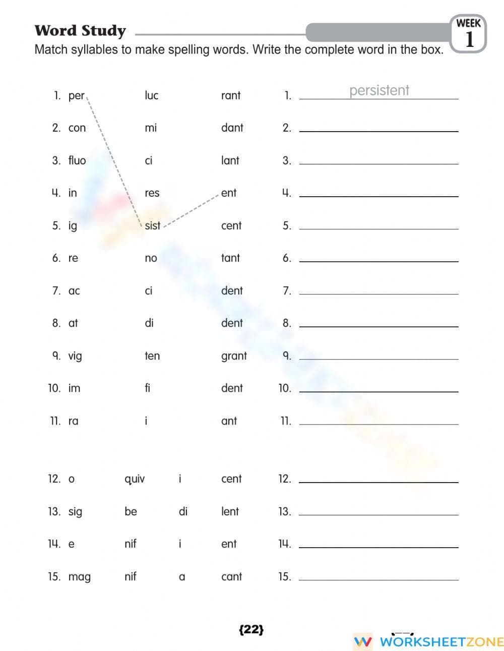 Grade 6 Syllable Matching — Printable No-Prep Worksheet - Page 1