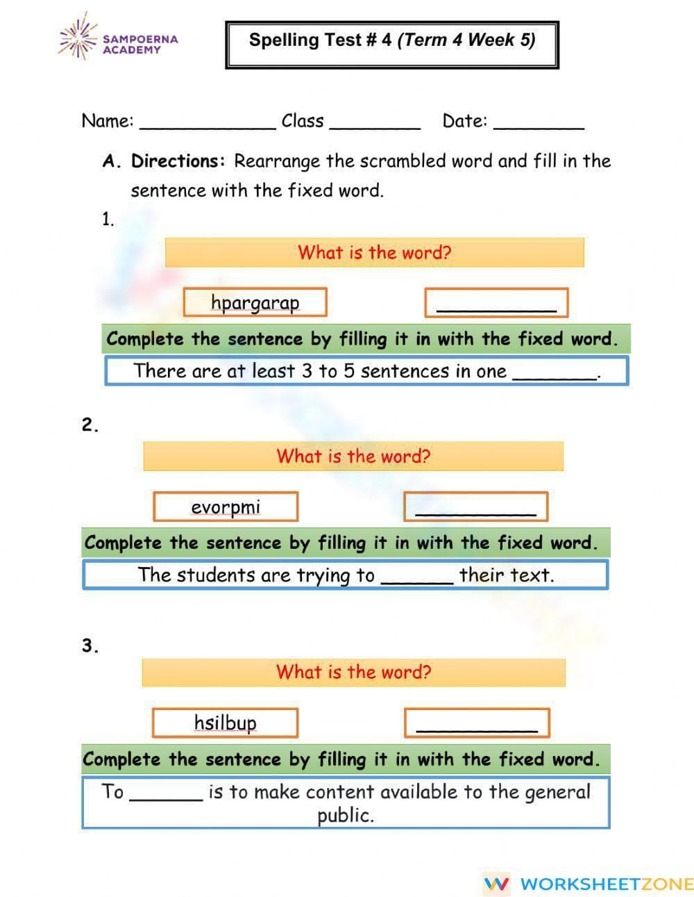 Grade 2 Spelling Test | Term 4 Essential Practice - Page 1