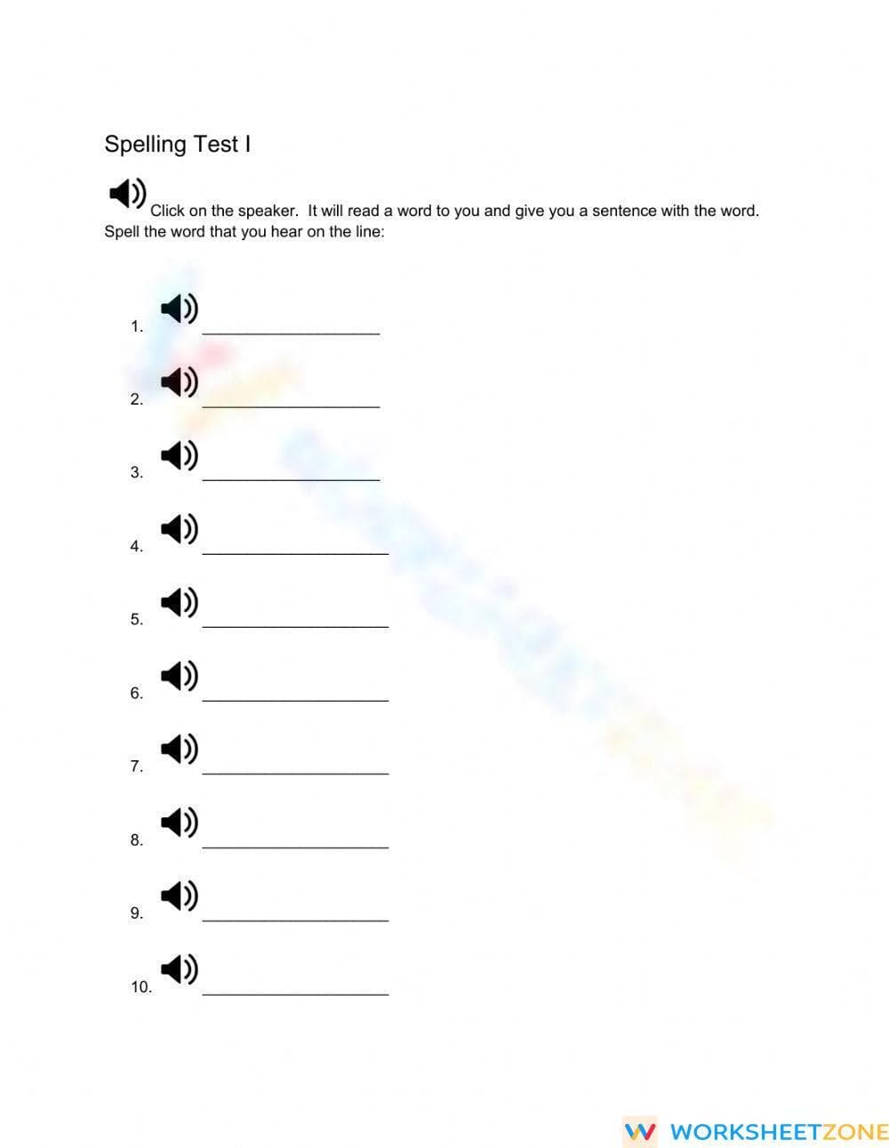 Printable Grade 1 Spelling Test I | Essential ELA Worksheet - Page 1