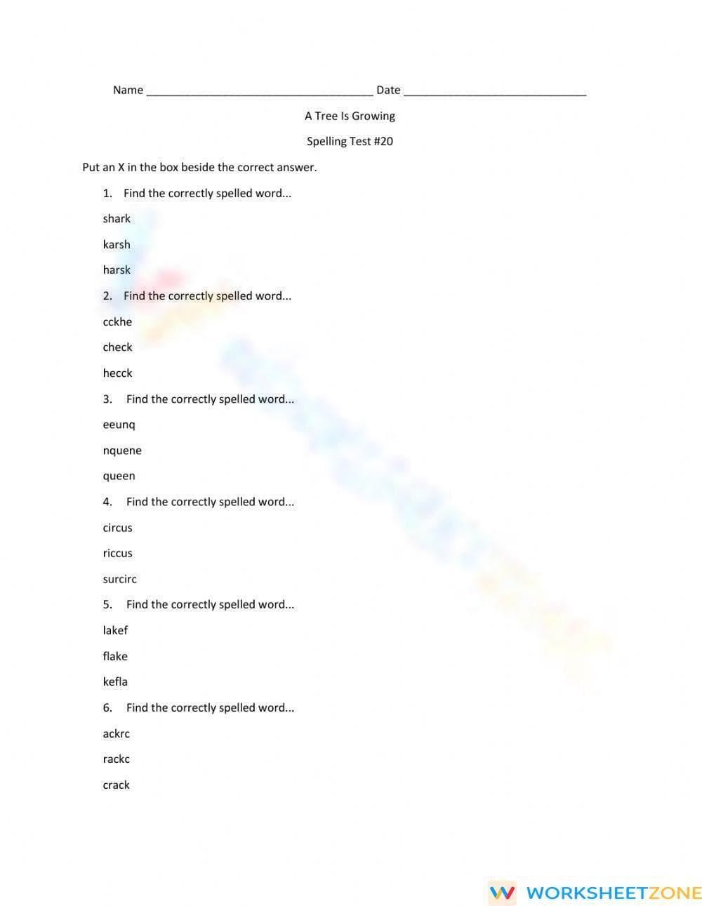 Grade 3 Spelling Test | Printable Aligned ELA Worksheet - Page 1