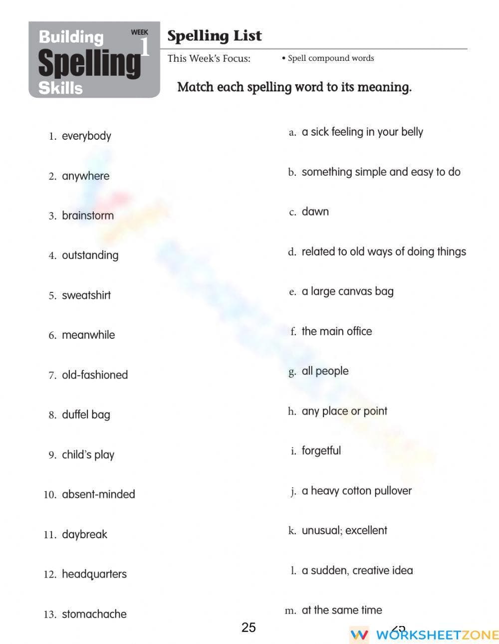 Printable Compound Words Spelling Worksheet | Grades 5-8 - Page 1