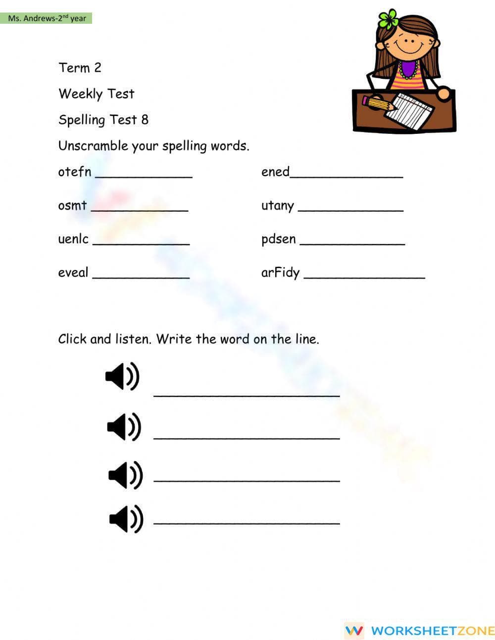Essential Grade 2 Spelling Test 8: Printable Phonics Task - Page 1