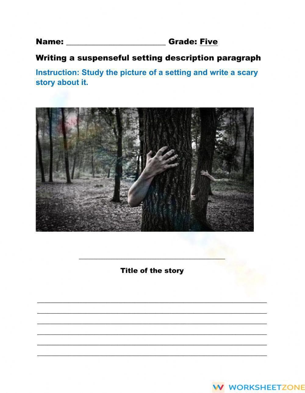 Printable Suspenseful Setting Writing Worksheet | Grade 5 - Page 1