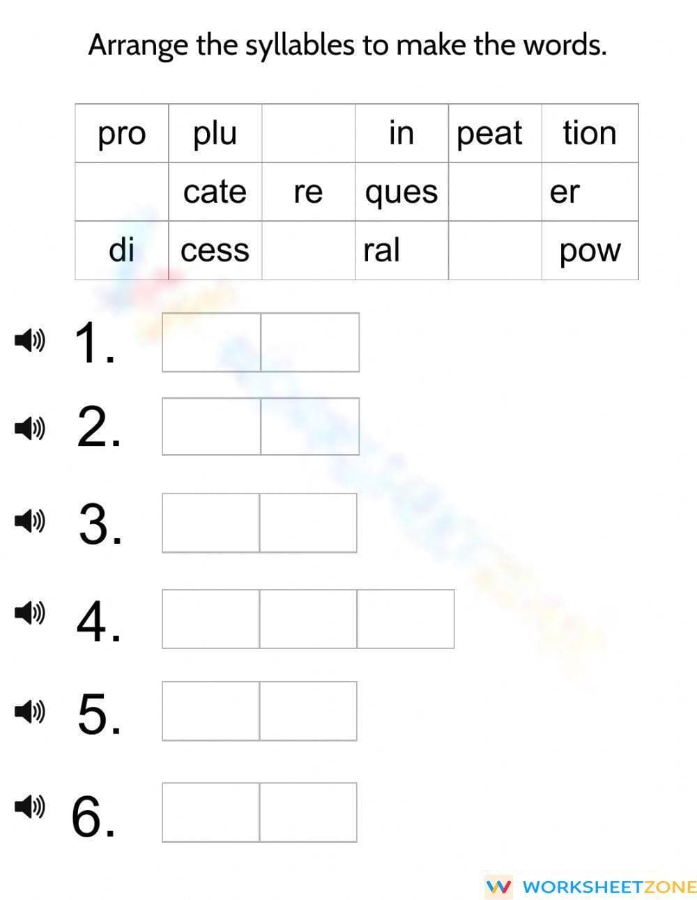 Printable Syllables Worksheet: Words 13-18 | Grade 4 Aligned - Page 1