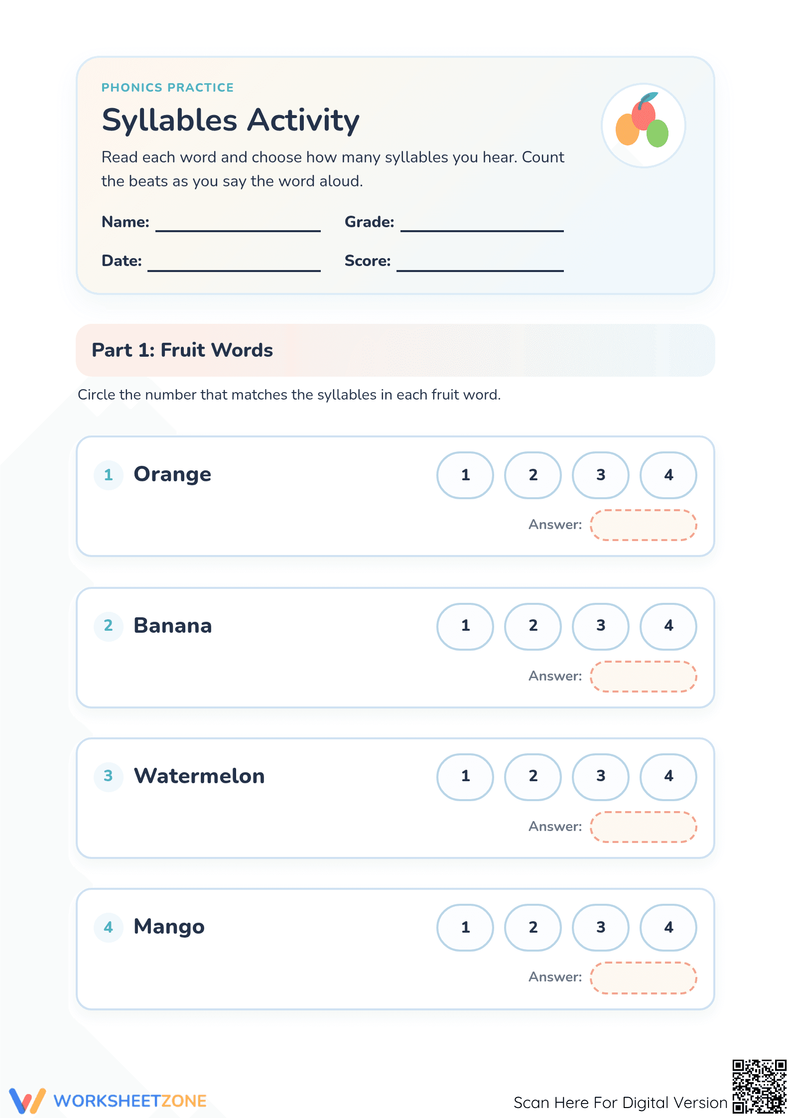 Essential Syllables Worksheet | Grades K-3 Printable - Page 1