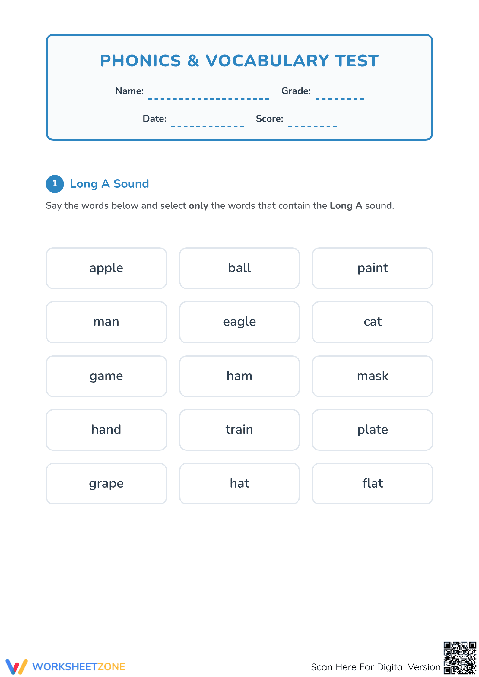 Grade 2 Phonics & Vocabulary Test: CCSS.ELA-LITERACY.RF.2.3 Aligned - Page 1