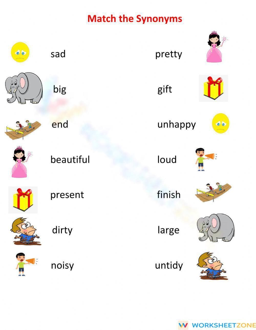 Printable Match the Synonyms Worksheet | Grade 1-2 ELA - Page 1