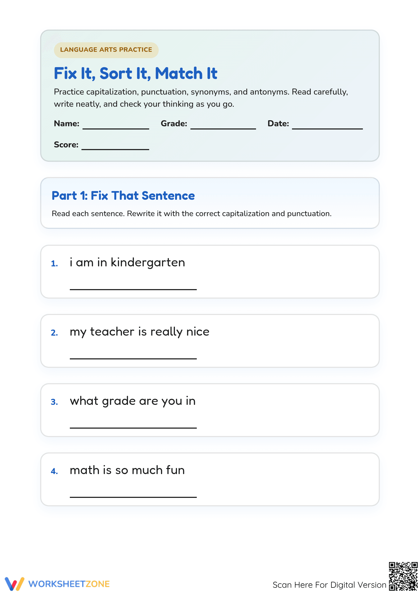 Essential Synonyms, Antonyms & Punctuation Practice (Grades 1-3) - Page 1