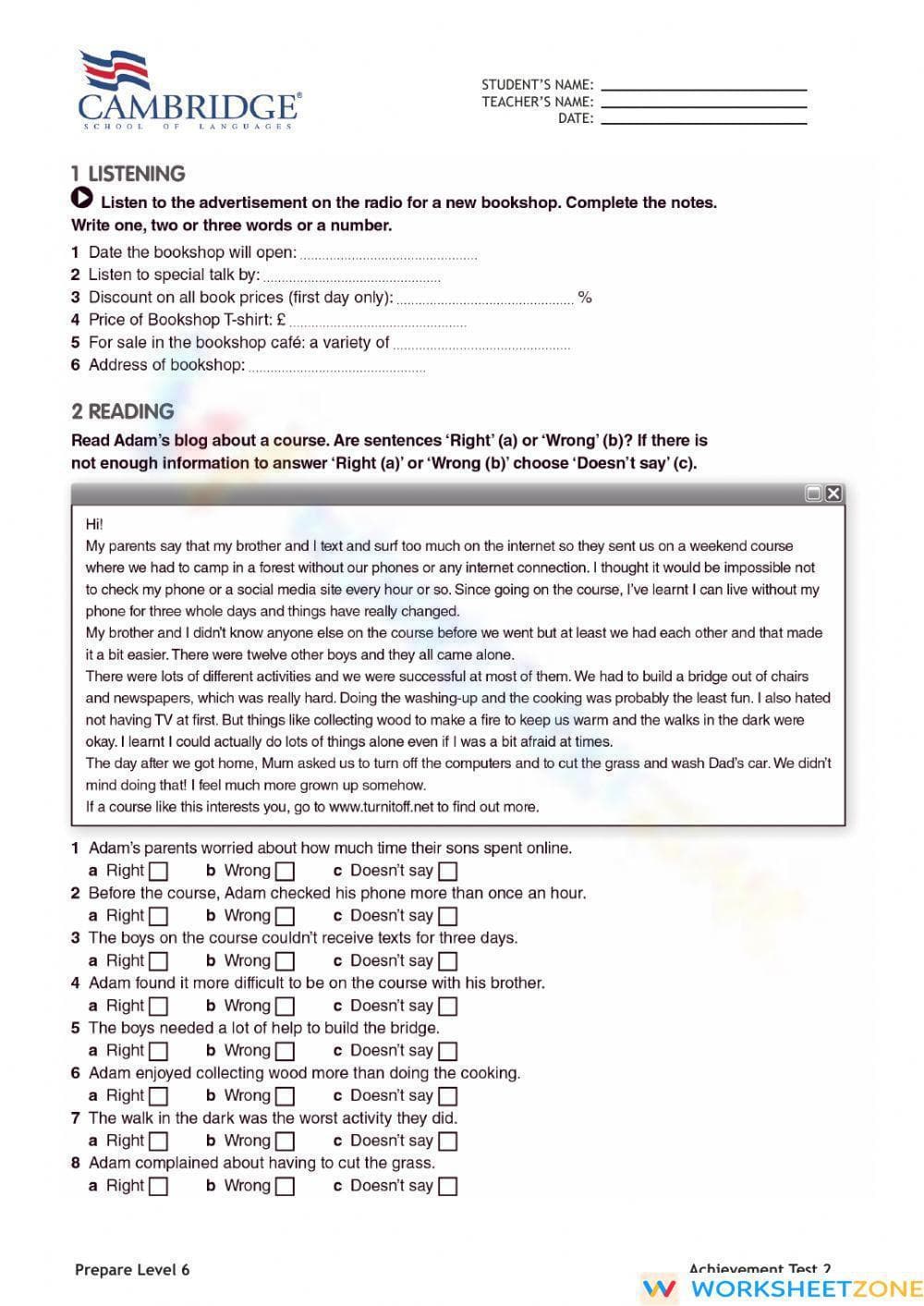 CCSS.ELA-LITERACY.L.6.1 Achievement Test 2: Grade 6 Ready - Page 1