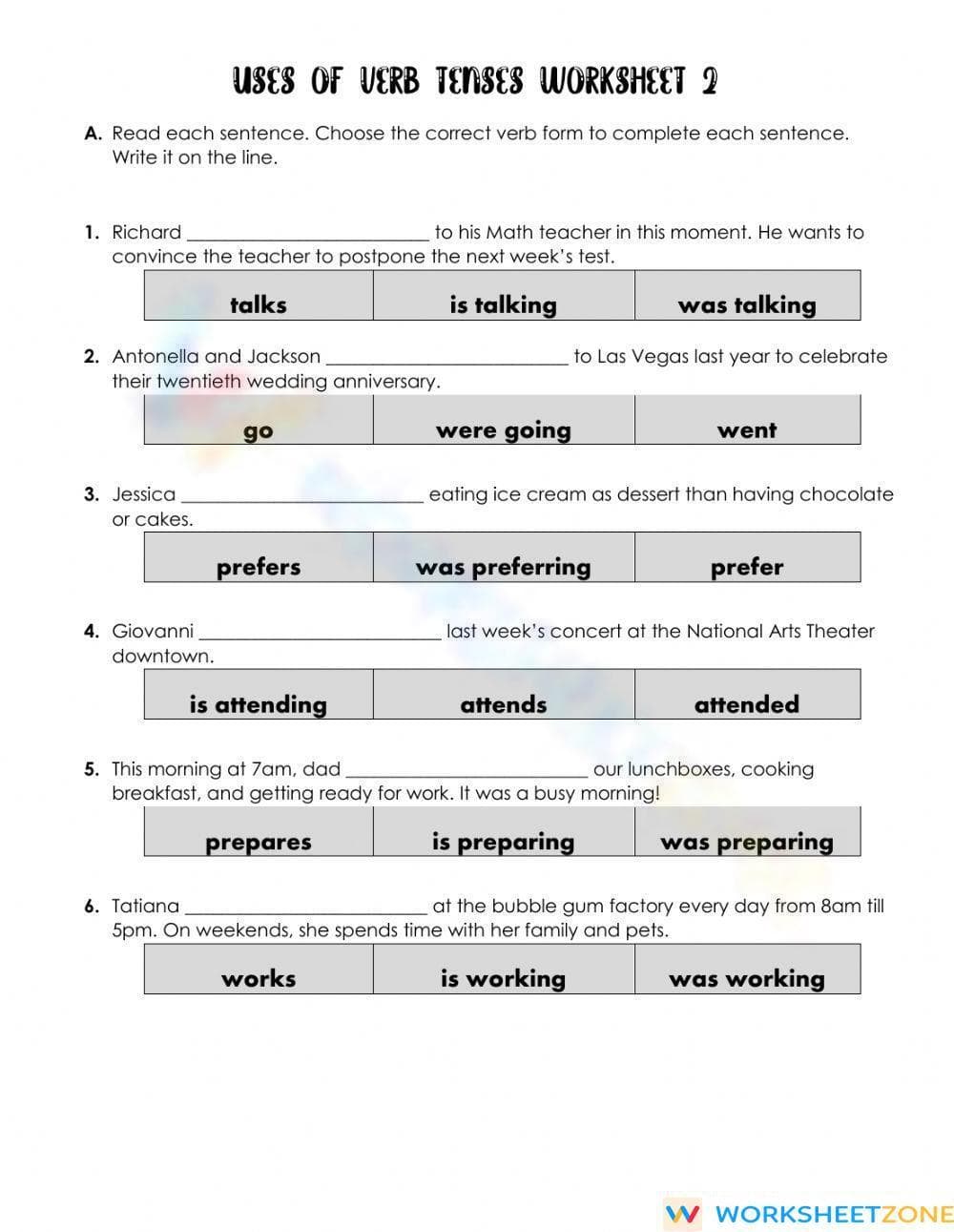 Essential Verb Tenses Worksheet | Grade 6-7 Printable - Page 1
